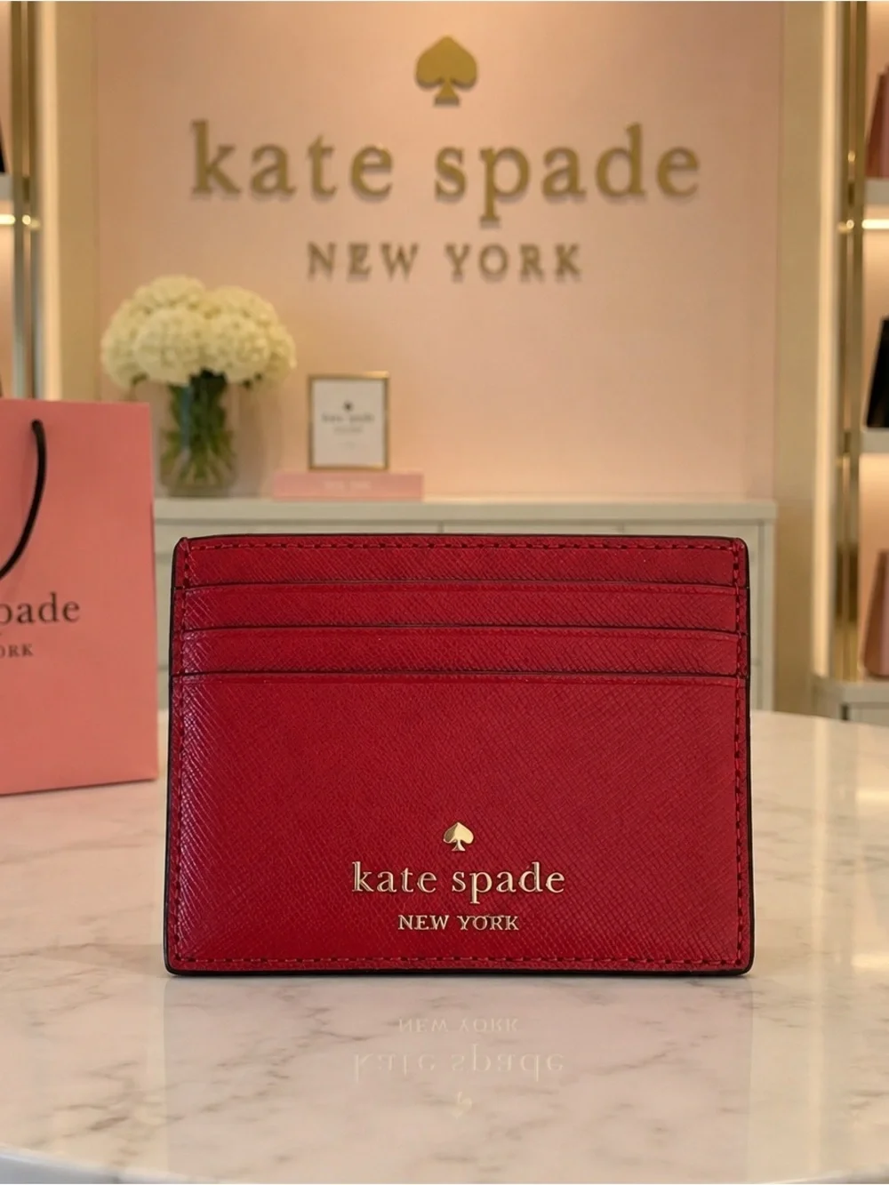 Kate Spade Red Leather Slim Card Wallet
